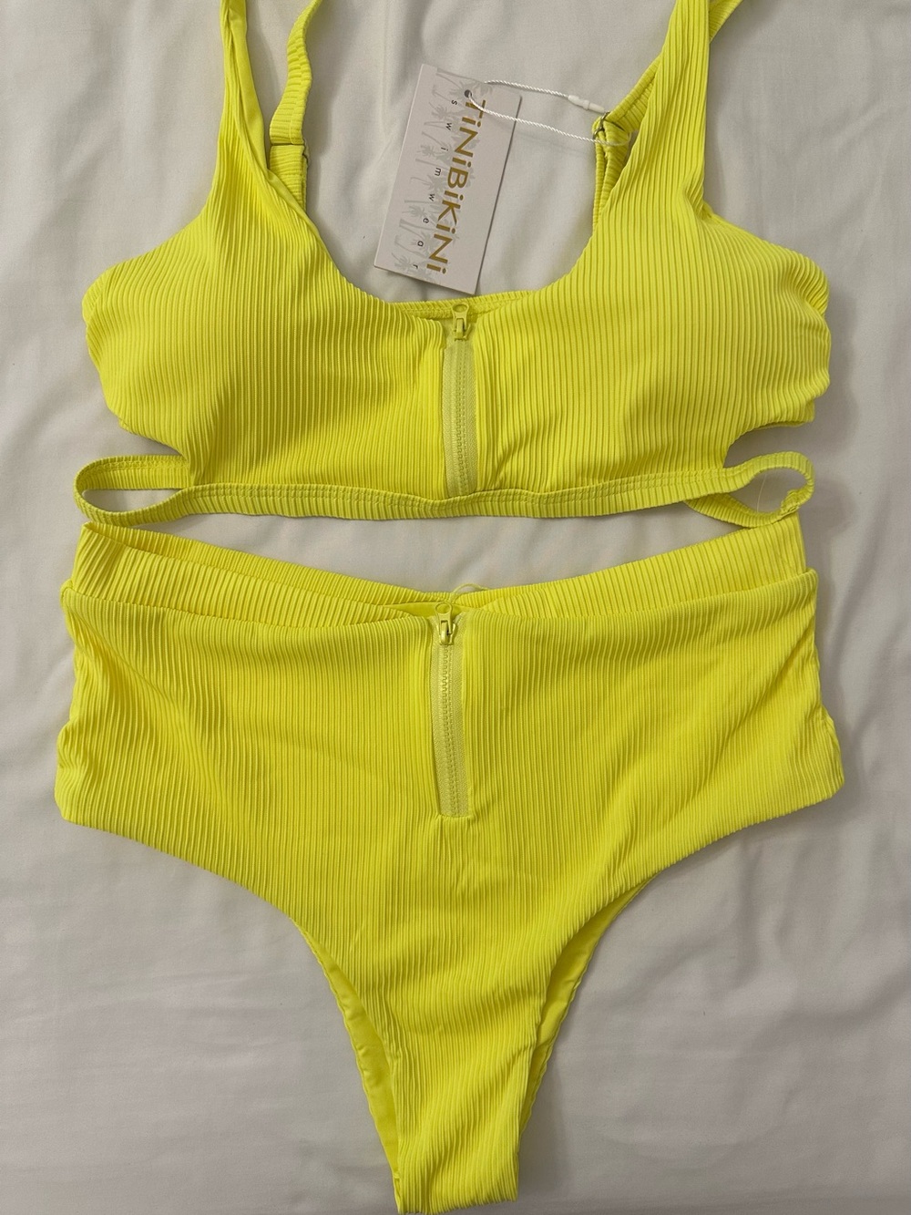 TiniBikini Neon Yellow Ribbed Two-Piece Swim Set
